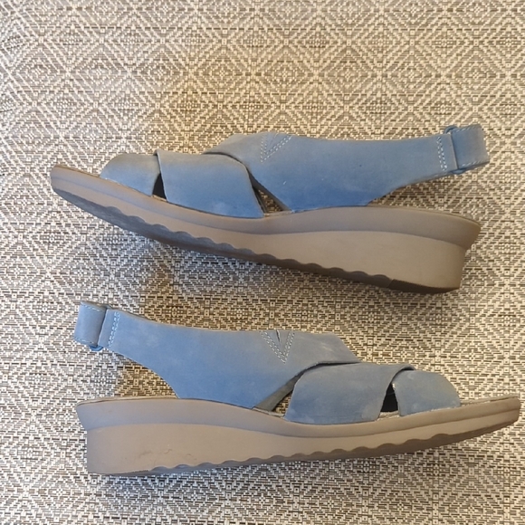 Cloudsteppers by Clarks Light Blue Suede Wedge Sandals - Picture 7 of 12